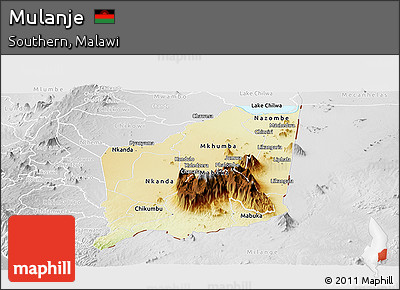 Physical Panoramic Map of Mulanje, lighten, desaturated