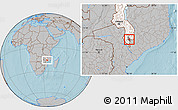 Gray Location Map of Nchilamwela, highlighted country, highlighted parent region, hill shading
