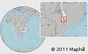 Gray Location Map of Nchilamwela, highlighted parent region, highlighted grandparent region, hill shading