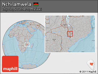 Gray Location Map of Nchilamwela, highlighted parent region, hill shading