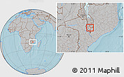 Gray Location Map of Nchilamwela, highlighted parent region, hill shading