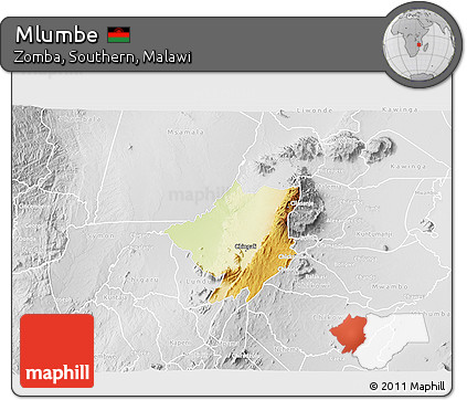 Physical 3D Map of Mlumbe, lighten, desaturated