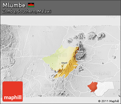 Physical 3D Map of Mlumbe, lighten, desaturated