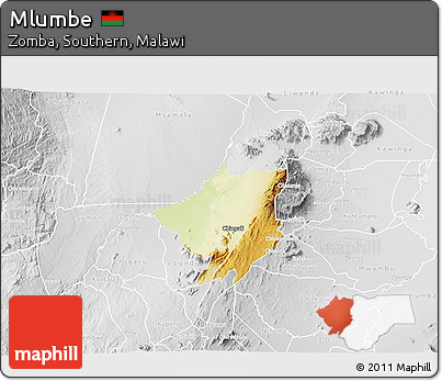Physical 3D Map of Mlumbe, lighten, desaturated