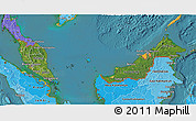 Satellite 3D Map of Malaysia, political shades outside, satellite sea
