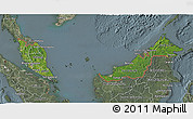 Satellite 3D Map of Malaysia, semi-desaturated