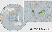 Satellite Location Map of Malaysia, lighten, semi-desaturated