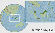 Satellite Location Map of Malaysia, savanna style outside, hill shading