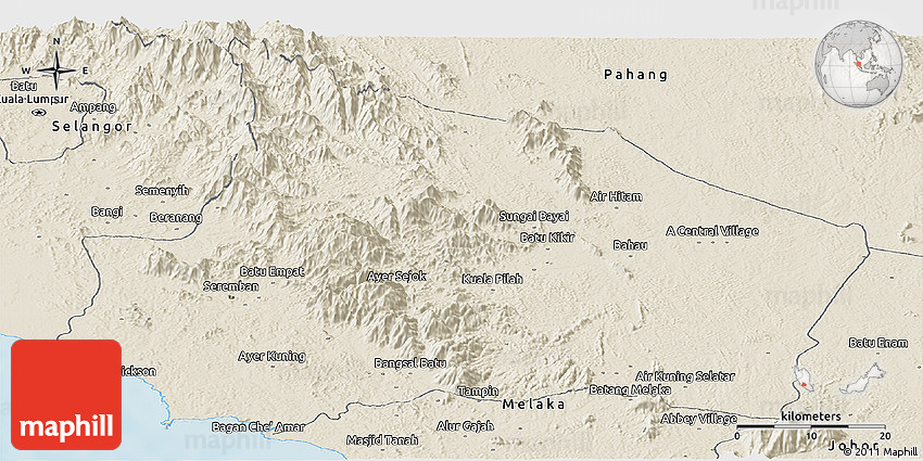 Shaded Relief Panoramic Map of Negeri Sembilan