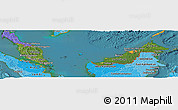 Satellite Panoramic Map of Malaysia, political shades outside, satellite sea