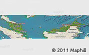 Satellite Panoramic Map of Malaysia, shaded relief outside, satellite sea