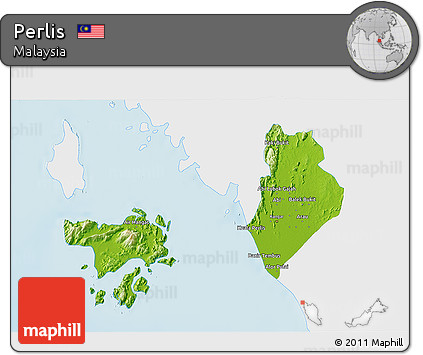 Physical 3D Map of Perlis, single color outside