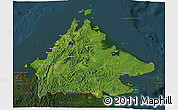 Satellite 3D Map of Sabah, darken