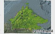 Satellite 3D Map of Sabah, semi-desaturated