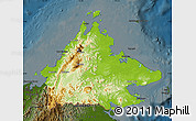 Physical Map of Sabah, darken