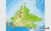 Physical Map of Sabah, political outside