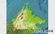 Physical Map of Sabah, satellite outside