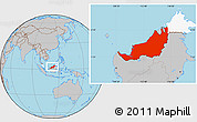 Gray Location Map of Sarawak, highlighted country