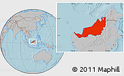 Gray Location Map of Sarawak, hill shading