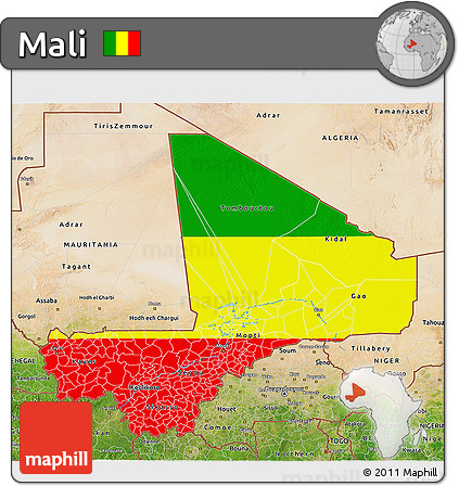 Flag 3D Map of Mali, satellite outside, flag rotated