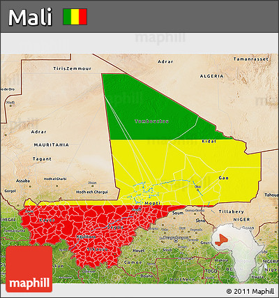 Flag 3D Map of Mali, satellite outside, flag rotated