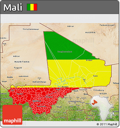 Flag 3D Map of Mali, satellite outside, flag rotated