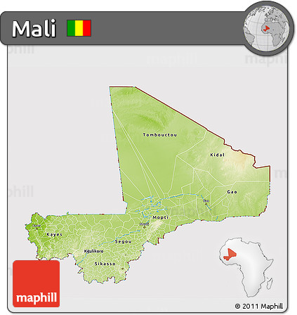 Physical 3D Map of Mali, cropped outside