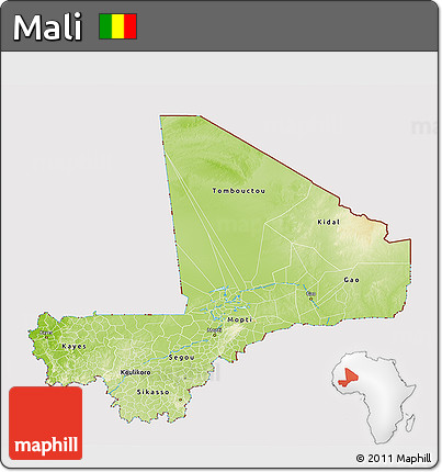 Physical 3D Map of Mali, cropped outside