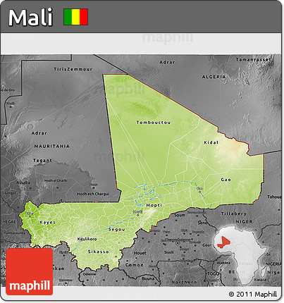 Physical 3D Map of Mali, darken, desaturated