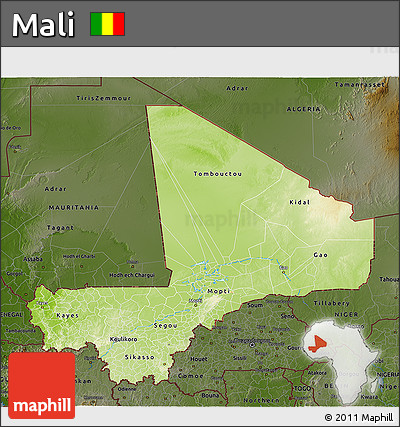 Physical 3D Map of Mali, darken
