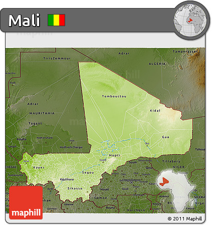Physical 3D Map of Mali, darken