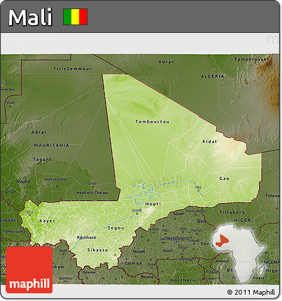 Physical 3D Map of Mali, darken