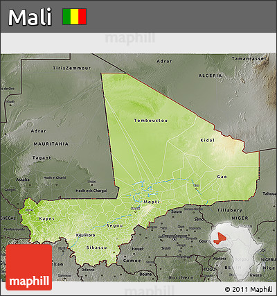Physical 3D Map of Mali, darken, semi-desaturated