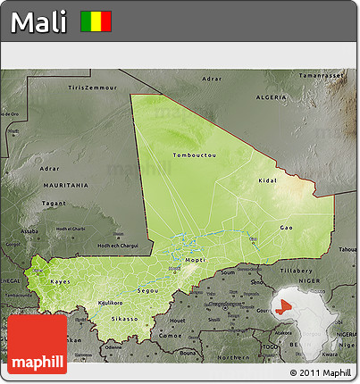 Physical 3D Map of Mali, darken, semi-desaturated