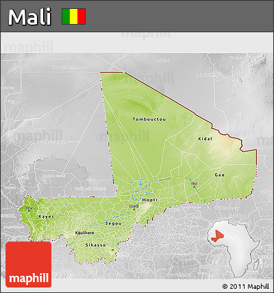 Physical 3D Map of Mali, lighten, desaturated