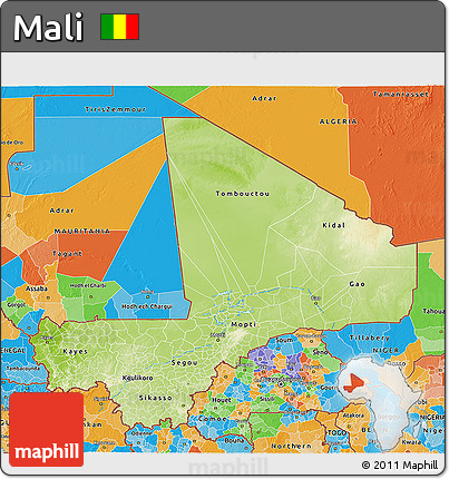 Physical 3D Map of Mali, political outside