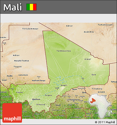 Physical 3D Map of Mali, satellite outside