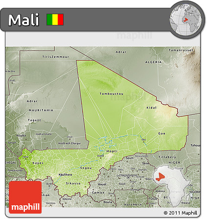 Physical 3D Map of Mali, semi-desaturated