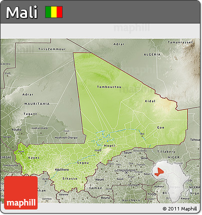Physical 3D Map of Mali, semi-desaturated