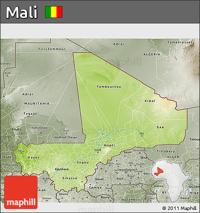 Physical 3D Map of Mali, semi-desaturated
