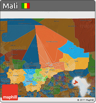 Political 3D Map of Mali, darken