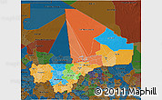 Political 3D Map of Mali, darken