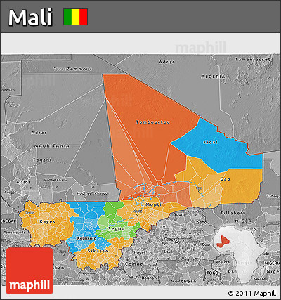 Political 3D Map of Mali, desaturated