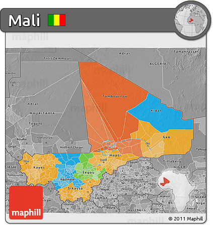Political 3D Map of Mali, desaturated