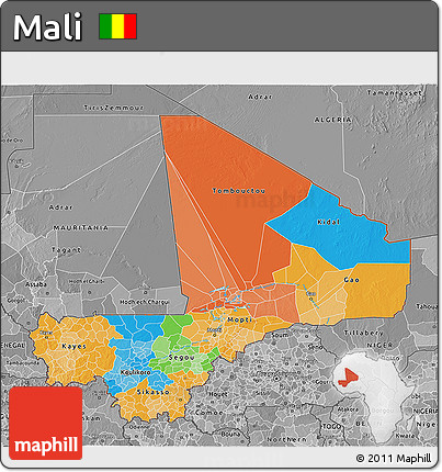 Political 3D Map of Mali, desaturated