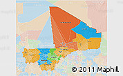 Political 3D Map of Mali, lighten