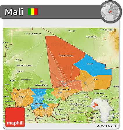 Political 3D Map of Mali, physical outside