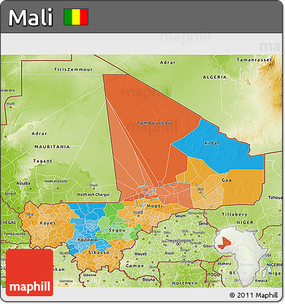 Political 3D Map of Mali, physical outside