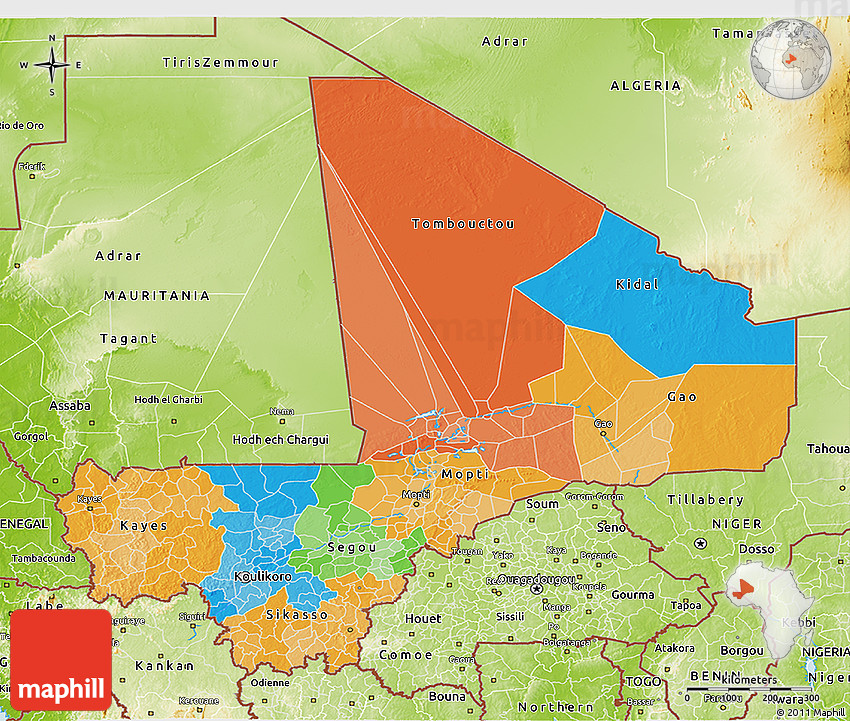 Physical Map Of Mali Political 3D Map Of Mali, Physical Outside