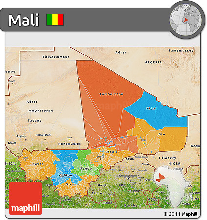 Political 3D Map of Mali, satellite outside